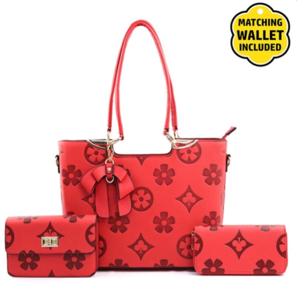 Designer-Inspired: High Fashion Faux Leather Flower Petal 3 in 1 Handbag Set